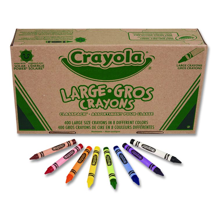 Classpack Crayons, Large Size, 0.44" x 4", 8 Assorted Colors, 400/Pack