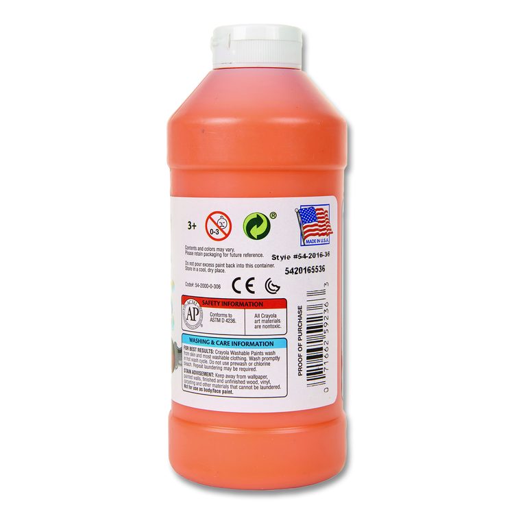 Washable Paint, Orange, 16 oz Bottle