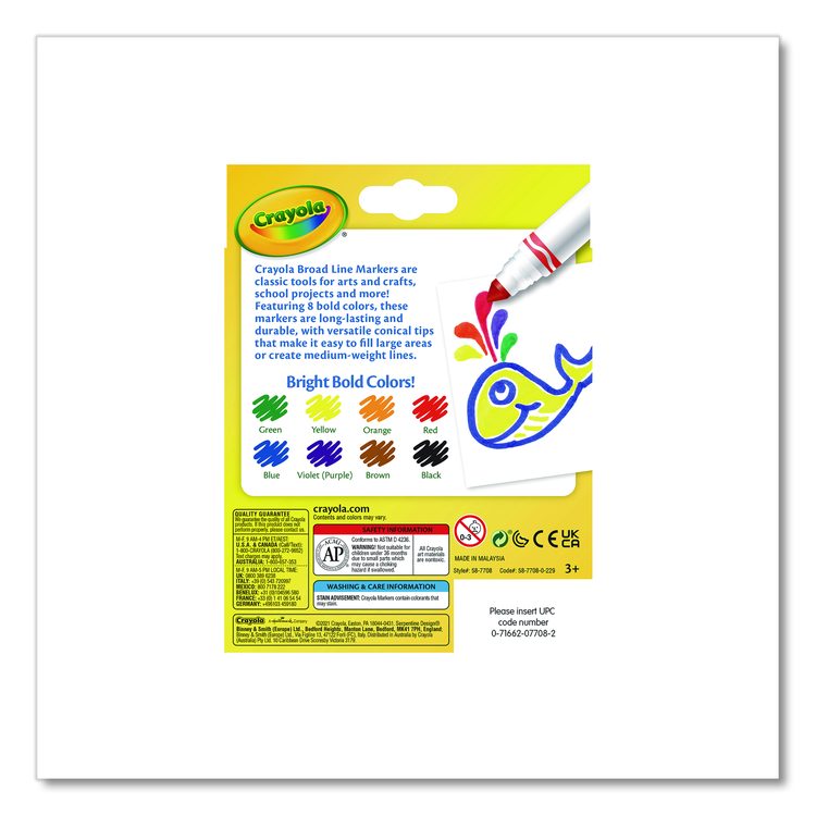 Non-Washable Marker, Broad Bullet Tip, Assorted Classic Colors, 8/Pack