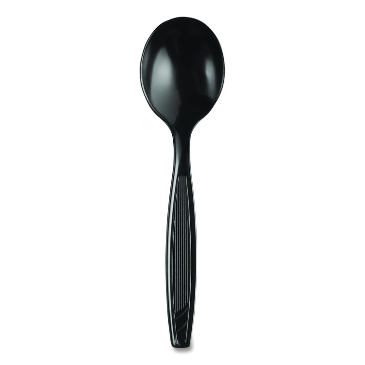 Individually Wrapped Heavyweight Soup Spoons, 5.75", Plastic, Black, 1,000/Carton