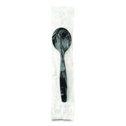 Individually Wrapped Heavyweight Soup Spoons, 5.75", Plastic, Black, 1,000/Carton
