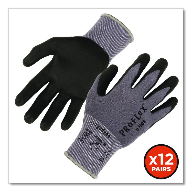 ProFlex 7000 Nitrile-Coated Gloves Microfoam Palm, EN388: 4121A, 9" Long, X-Small, Gray, 12 Pairs