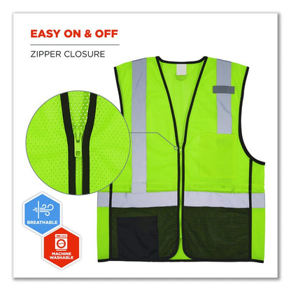 GloWear 8210Z Hi-Vis Class 2 Mesh Vest, Polyester, Small to Medium, Lime