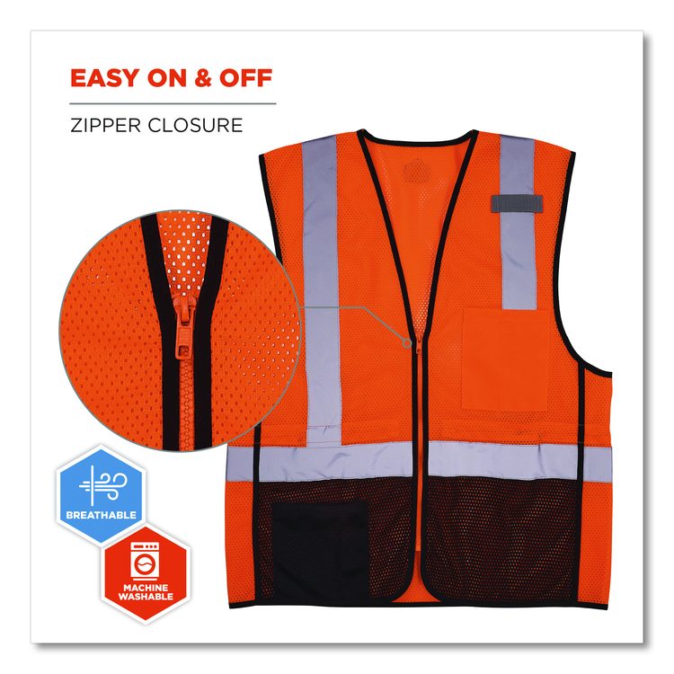 GloWear 8210Z Hi-Vis Class 2 Mesh Vest, Polyester, Large to X-Large, Orange