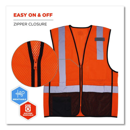 GloWear 8210Z Hi-Vis Class 2 Mesh Vest, Polyester, Large to X-Large, Orange