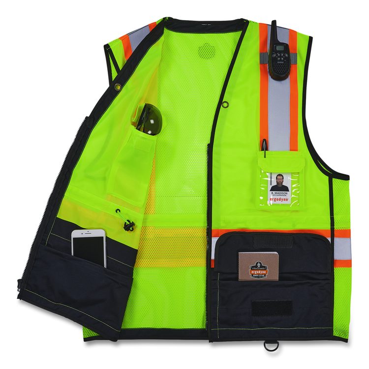 GloWear 8251HDZ Class 2 Two-Tone Hi-Vis Safety Vest, Polyester, Small to Medium, Lime