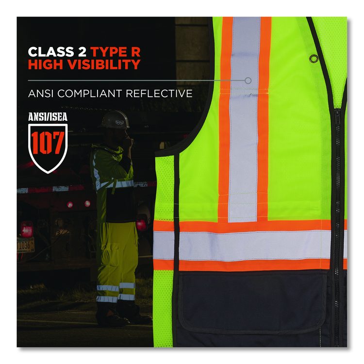 GloWear 8251HDZ Class 2 Two-Tone Hi-Vis Safety Vest, Polyester, Small to Medium, Lime
