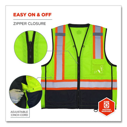 GloWear 8251HDZ Class 2 Two-Tone Hi-Vis Safety Vest, Polyester, Small to Medium, Lime