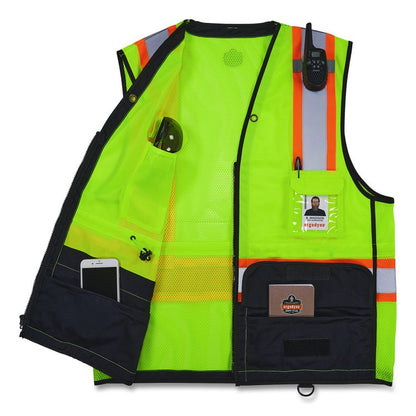 GloWear 8251HDZ Class 2 Two-Tone Hi-Vis Safety Vest, Polyester, Large to X-Large, Lime