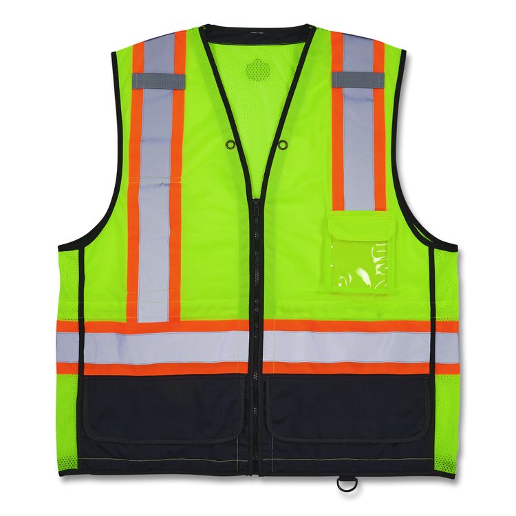 GloWear 8251HDZ Class 2 Two-Tone Hi-Vis Safety Vest, Polyester, Large to X-Large, Lime