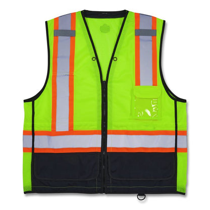 GloWear 8251HDZ Class 2 Two-Tone Hi-Vis Safety Vest, Polyester, Large to X-Large, Lime