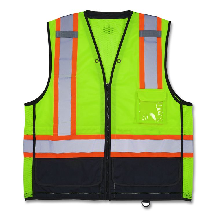 GloWear 8251HDZ Class 2 Two-Tone Hi-Vis Safety Vest, Polyester, 2X-Large to 3X-Large, Lime