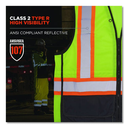 GloWear 8251HDZ Class 2 Two-Tone Hi-Vis Safety Vest, Polyester, 4X-Large to 5X-Large, Lime