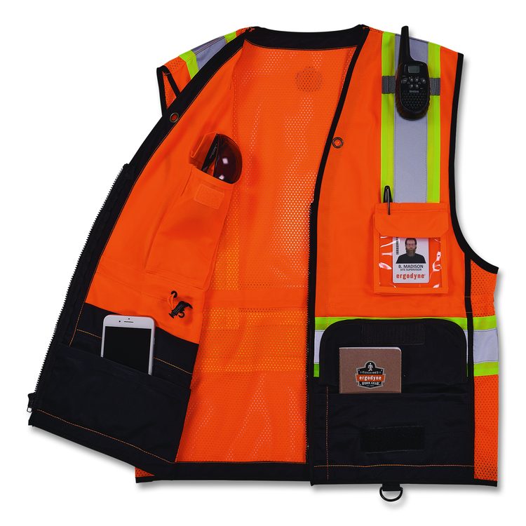 GloWear 8251HDZ Class 2 Two-Tone Hi-Vis Safety Vest, Polyester, 2X-Large to 3X-Large, Orange