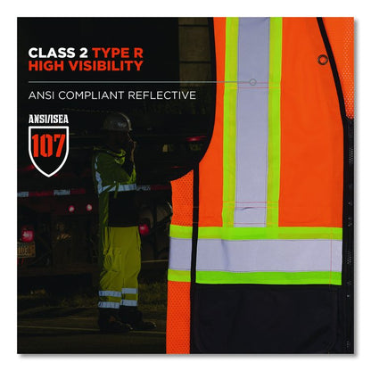 GloWear 8251HDZ Class 2 Two-Tone Hi-Vis Safety Vest, Polyester, 2X-Large to 3X-Large, Orange