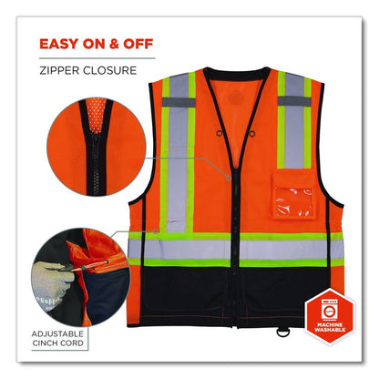 GloWear 8251HDZ Class 2 Two-Tone Hi-Vis Safety Vest, Polyester, 2X-Large to 3X-Large, Orange