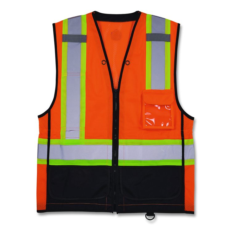 GloWear 8251HDZ Class 2 Two-Tone Hi-Vis Safety Vest, Polyester, 2X-Large to 3X-Large, Orange