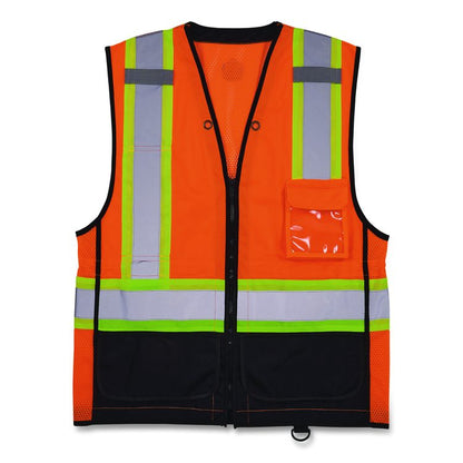 GloWear 8251HDZ Class 2 Two-Tone Hi-Vis Safety Vest, Polyester, 4X-Large to 5X-Large, Orange