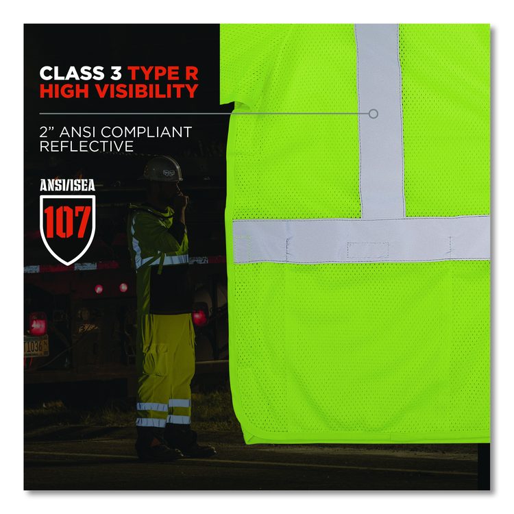 GloWear 8315BA Class 3 Hi-Vis Breakaway Safety Vest, Polyester, 4X-Large to 5X-Large, Lime