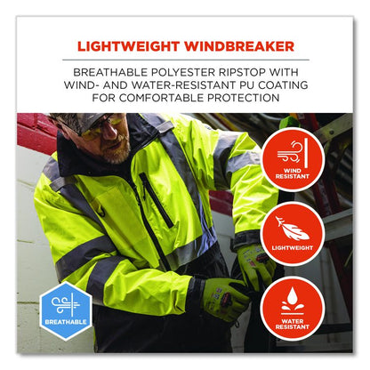 GloWear 8351 Class 3 Hi-Vis Windbreaker Water-Resistant Jacket, Small, Lime