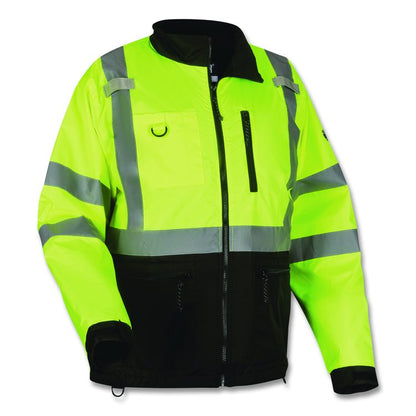 GloWear 8351 Class 3 Hi-Vis Windbreaker Water-Resistant Jacket, Small, Lime