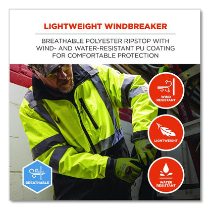 GloWear 8351 Class 3 Hi-Vis Windbreaker Water-Resistant Jacket, X-Large, Lime