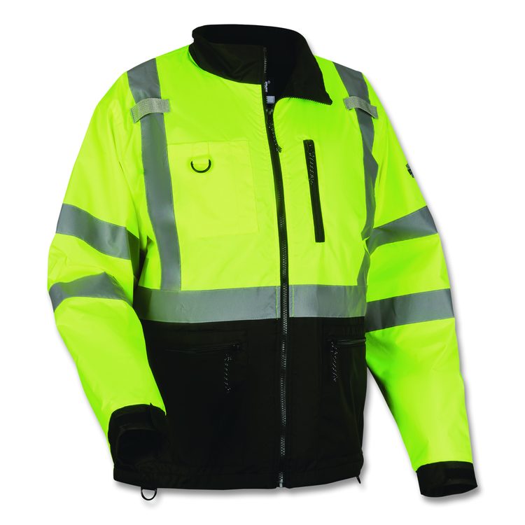 GloWear 8351 Class 3 Hi-Vis Windbreaker Water-Resistant Jacket, 2X-Large, Lime