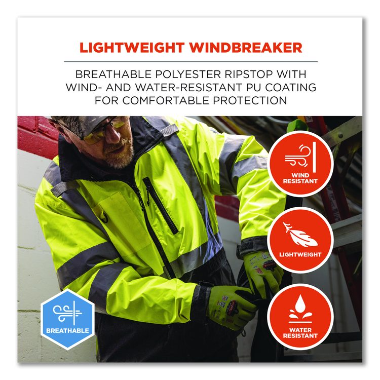GloWear 8351 Class 3 Hi-Vis Windbreaker Water-Resistant Jacket, 4X-Large, Lime