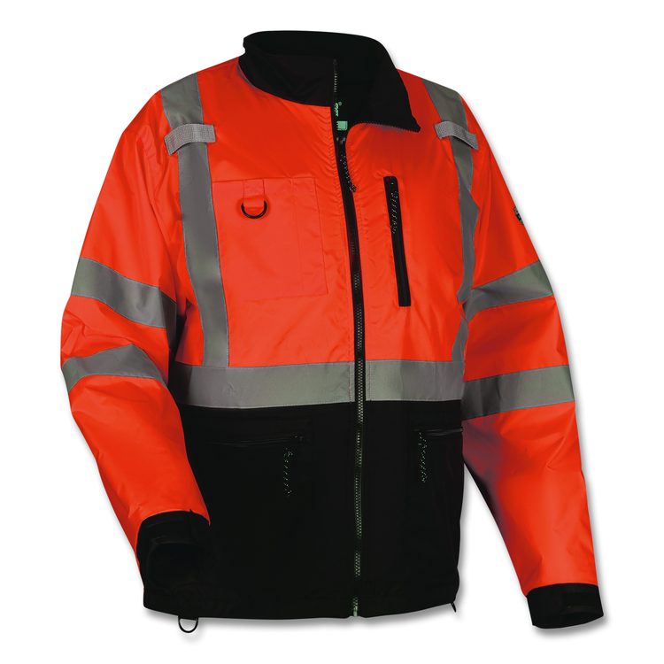 GloWear 8351 Class 3 Hi-Vis Windbreaker Water-Resistant Jacket, 2X-Large, Orange