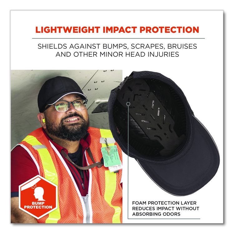 Skullerz 8947 Lightweight Baseball Hat and Bump Cap Insert, Front Brim, X-Small to Small (6.25 to 7.25), 0.2" Insert, Black
