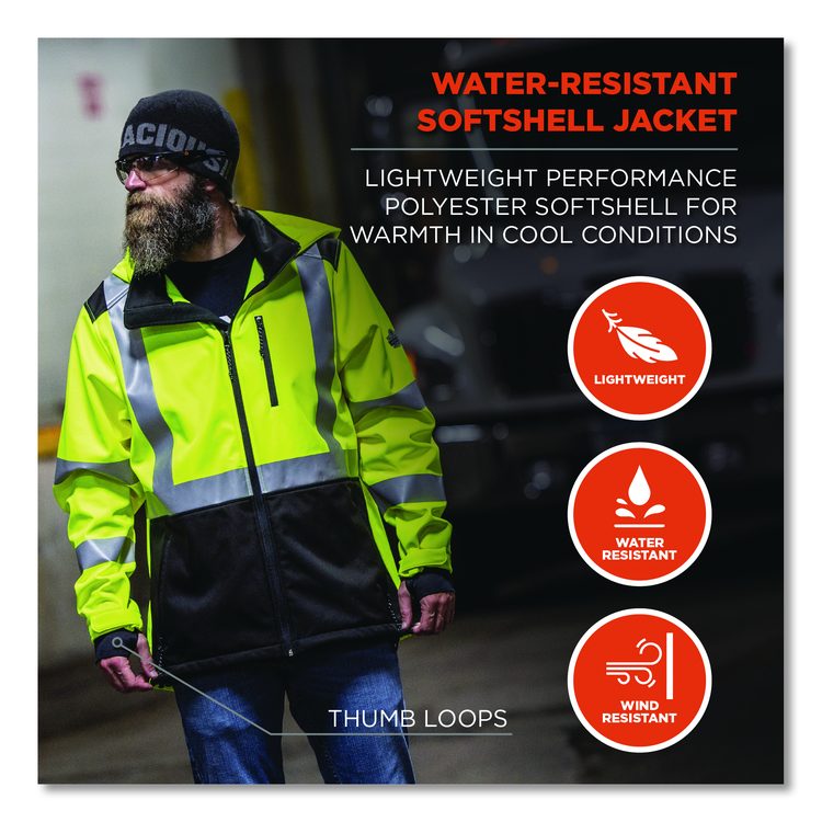 GloWear 8353 Class 3 Hi-Vis Softshell Water-Resistant Jacket, Large, Lime
