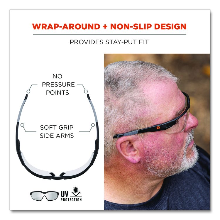 Skullerz DELLENGER Safety Glasses with Adjustable Temples, Matte Black Half Frame, Clear Single Lens