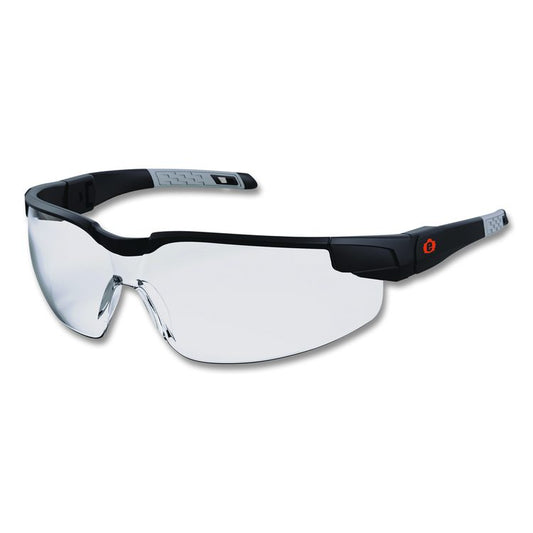 Skullerz DELLENGER Anti-Scratch Anti-Fog Safety Glasses with Adjustable Temples, Matte Black Half Frame, Clear Single Lens