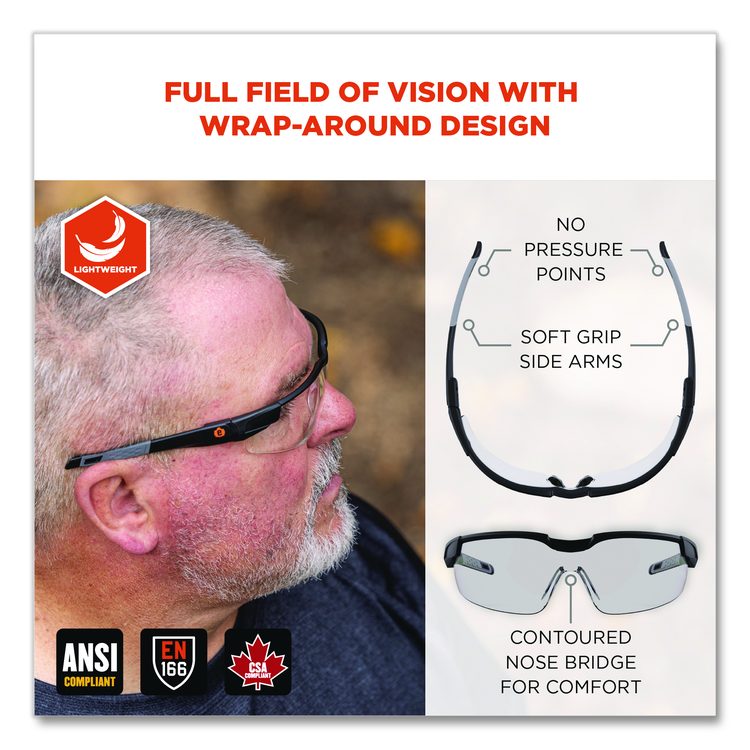 Skullerz DELLENGER Anti-Scratch Anti-Fog Safety Glasses, Adjustable Temples, Matte Black Half Frame, Clear Single I/O Lens
