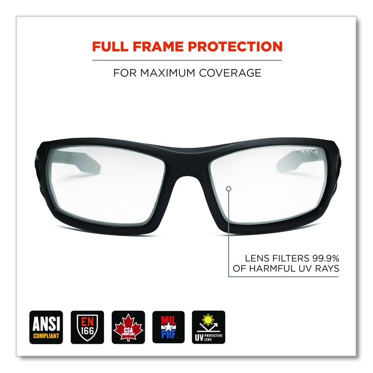 Skullerz ODIN Anti-Scratch Enhanced Anti-Fog Safety Glasses, Matte Black Full Frame, Clear Dual Lens