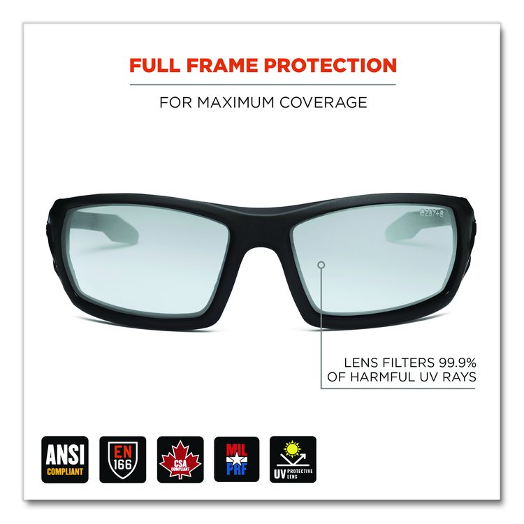 Skullerz ODIN Anti-Scratch Enhanced Anti-Fog Safety Glasses, Matte Black Full Frame, Clear Dual I/O Lens