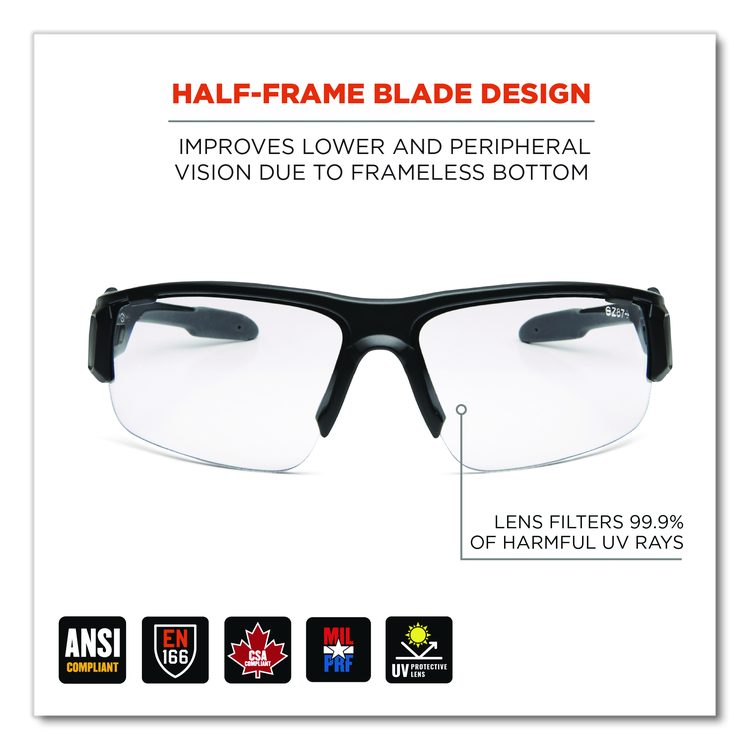 Skullerz DAGR Anti-Scratch Enhanced Anti-Fog Safety Glasses, Matte Black Half Frame, Clear Dual Lens