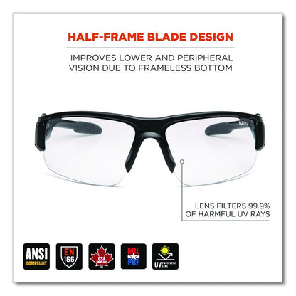 Skullerz DAGR Anti-Scratch Enhanced Anti-Fog Safety Glasses, Matte Black Half Frame, Clear Dual Lens