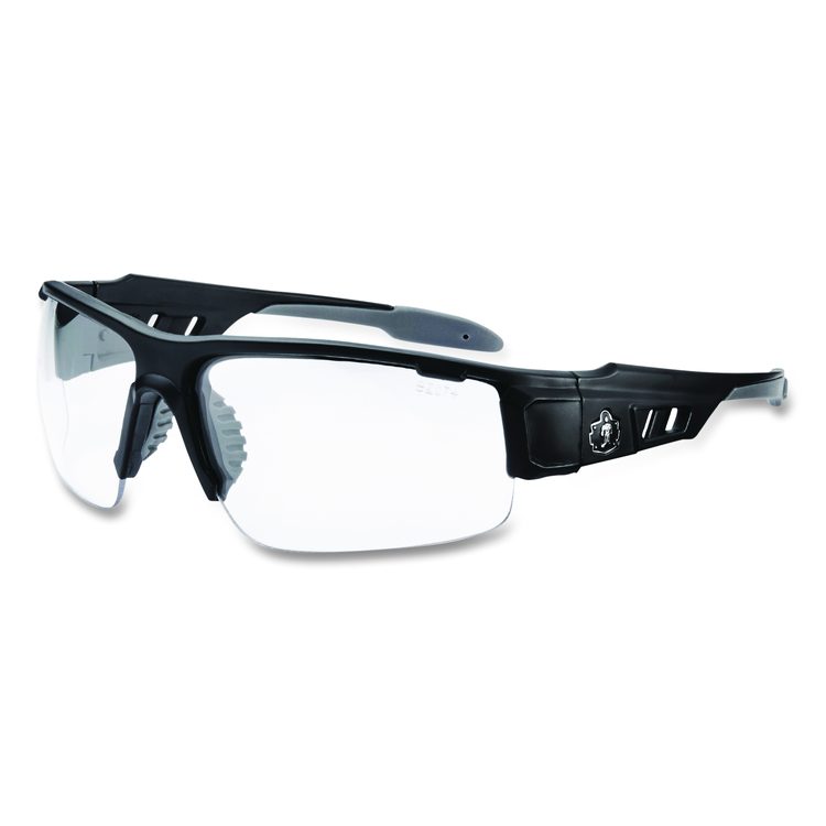 Skullerz DAGR Anti-Scratch Enhanced Anti-Fog Safety Glasses, Matte Black Half Frame, Clear Dual Lens