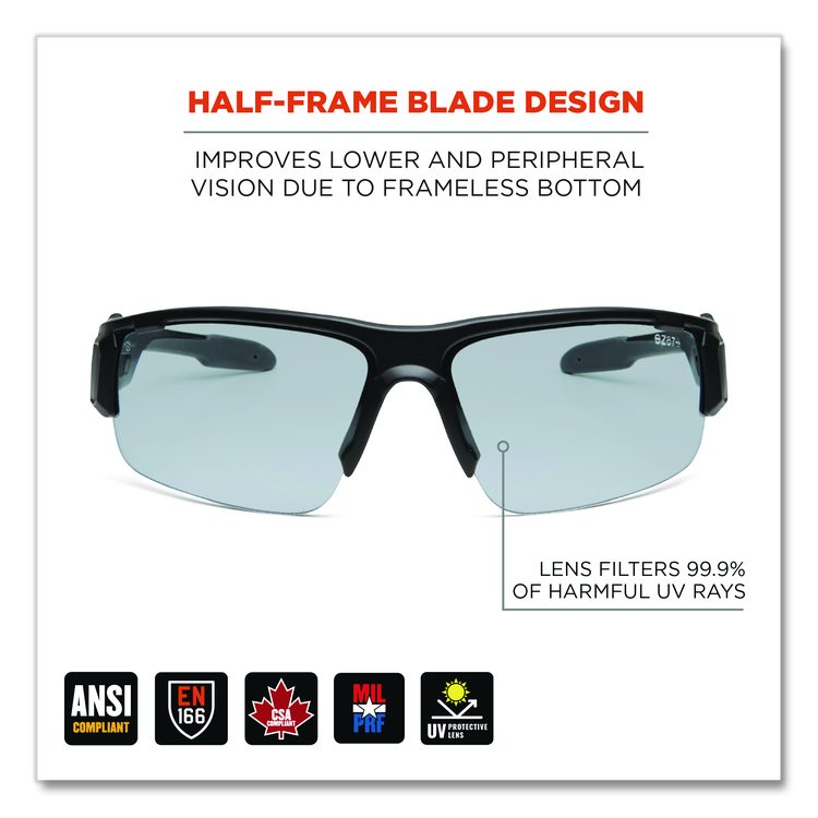 Skullerz DAGR Anti-Scratch Enhanced Anti-Fog Safety Glasses, Matte Black Half Frame, Clear Dual I/O Lens