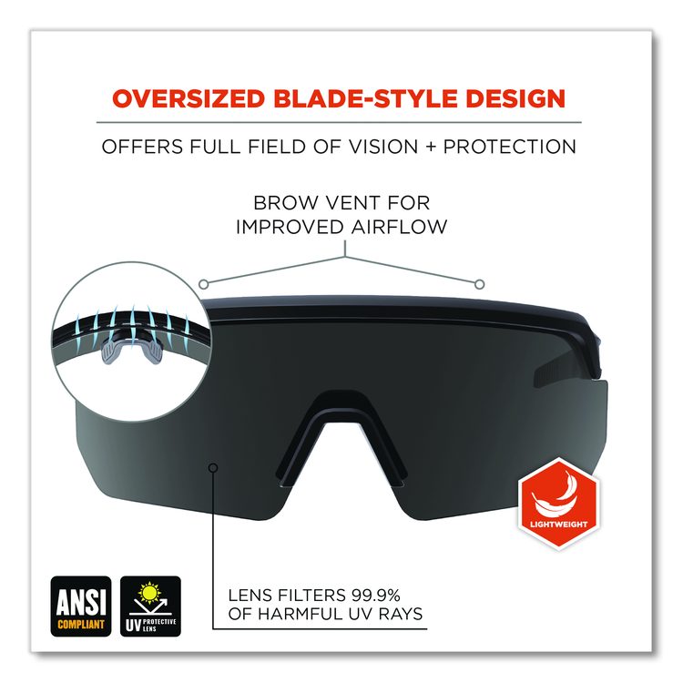Skullerz AEGIR Safety Glasses, Matte Black Half Frame, Smoke Single Lens