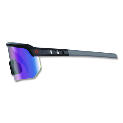 Skullerz AEGIR Safety Glasses, Matte Black Half Frame, Mirrored Blue Single Lens