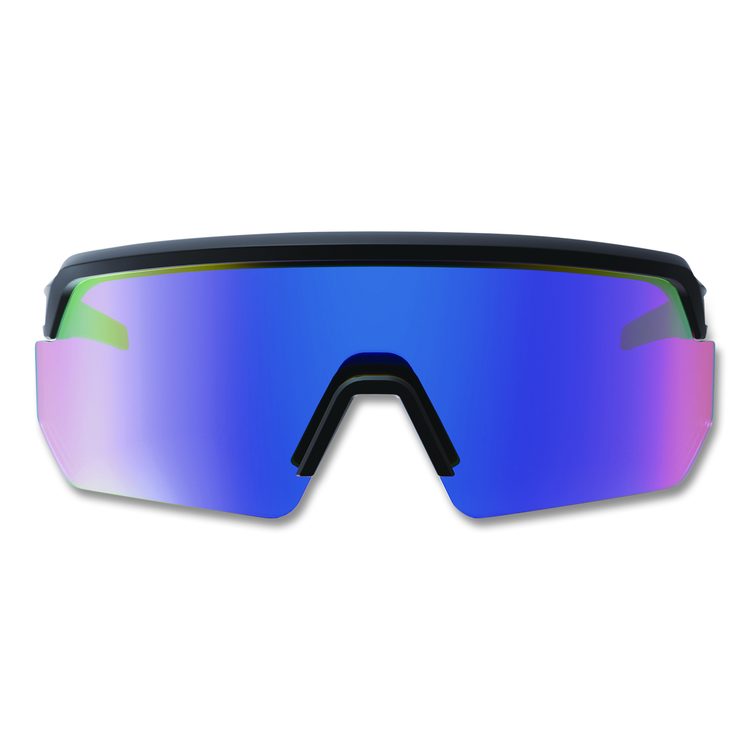 Skullerz AEGIR Anti-Scratch Enhanced Anti-Fog Safety Glasses, Matte Black Half Frame, Mirrored Blue Single Lens