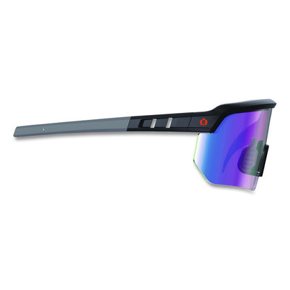 Skullerz AEGIR Anti-Scratch Enhanced Anti-Fog Safety Glasses, Matte Black Half Frame, Mirrored Blue Single Lens