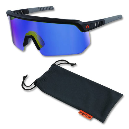 Skullerz AEGIR Anti-Scratch Enhanced Anti-Fog Safety Glasses, Matte Black Half Frame, Mirrored Blue Single Lens