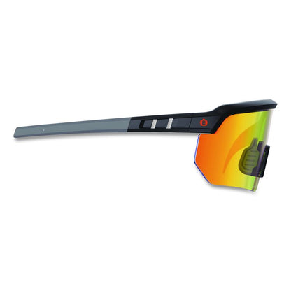 Skullerz AEGIR Safety Glasses, Matte Black Half Frame, Mirrored Orange Single Lens