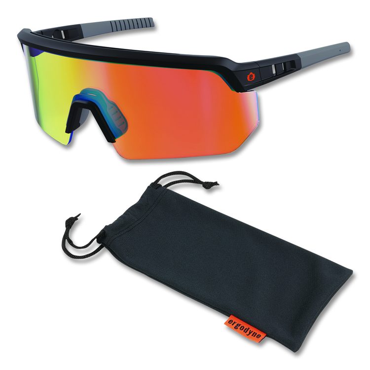 Skullerz AEGIR Safety Glasses, Matte Black Half Frame, Mirrored Orange Single Lens