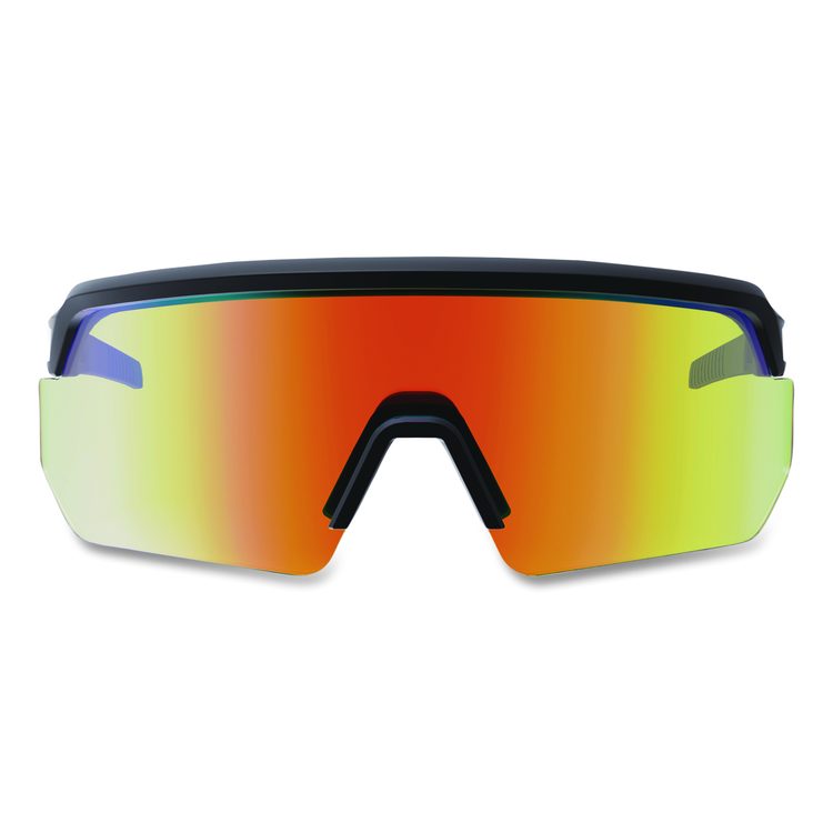 Skullerz AEGIR Anti-Scratch Enhanced Anti-Fog Safety Glasses, Matte Black Half Frame, Mirrored Orange Single Lens