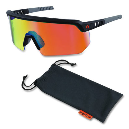 Skullerz AEGIR Anti-Scratch Enhanced Anti-Fog Safety Glasses, Matte Black Half Frame, Mirrored Orange Single Lens