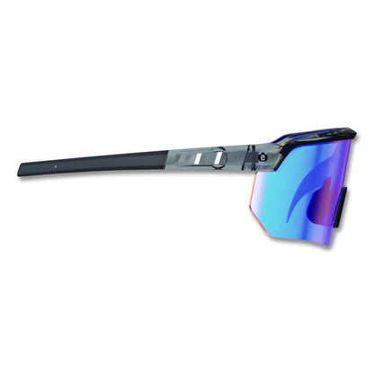Skullerz AEGIR Safety Glasses, Clear Smoke Half Frame, Mirrored Blue Single Lens